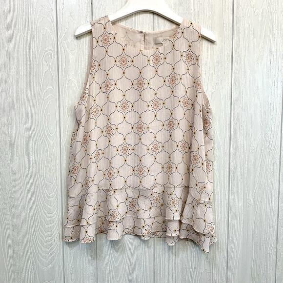LOFT Cream Print Sleeveless Top Medium - Picture 1 of 5